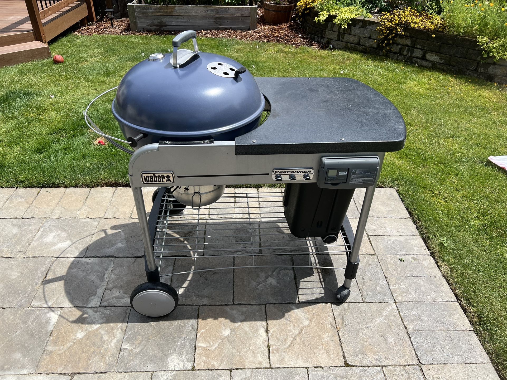 Weber Kettle. Crate & Barrel Special Edition. Slat Blue.