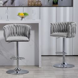 4  Pieces 360° Fabric cover Swivel Bar Stools Woven Back & Footrest [NEW] **Assembly Req** 