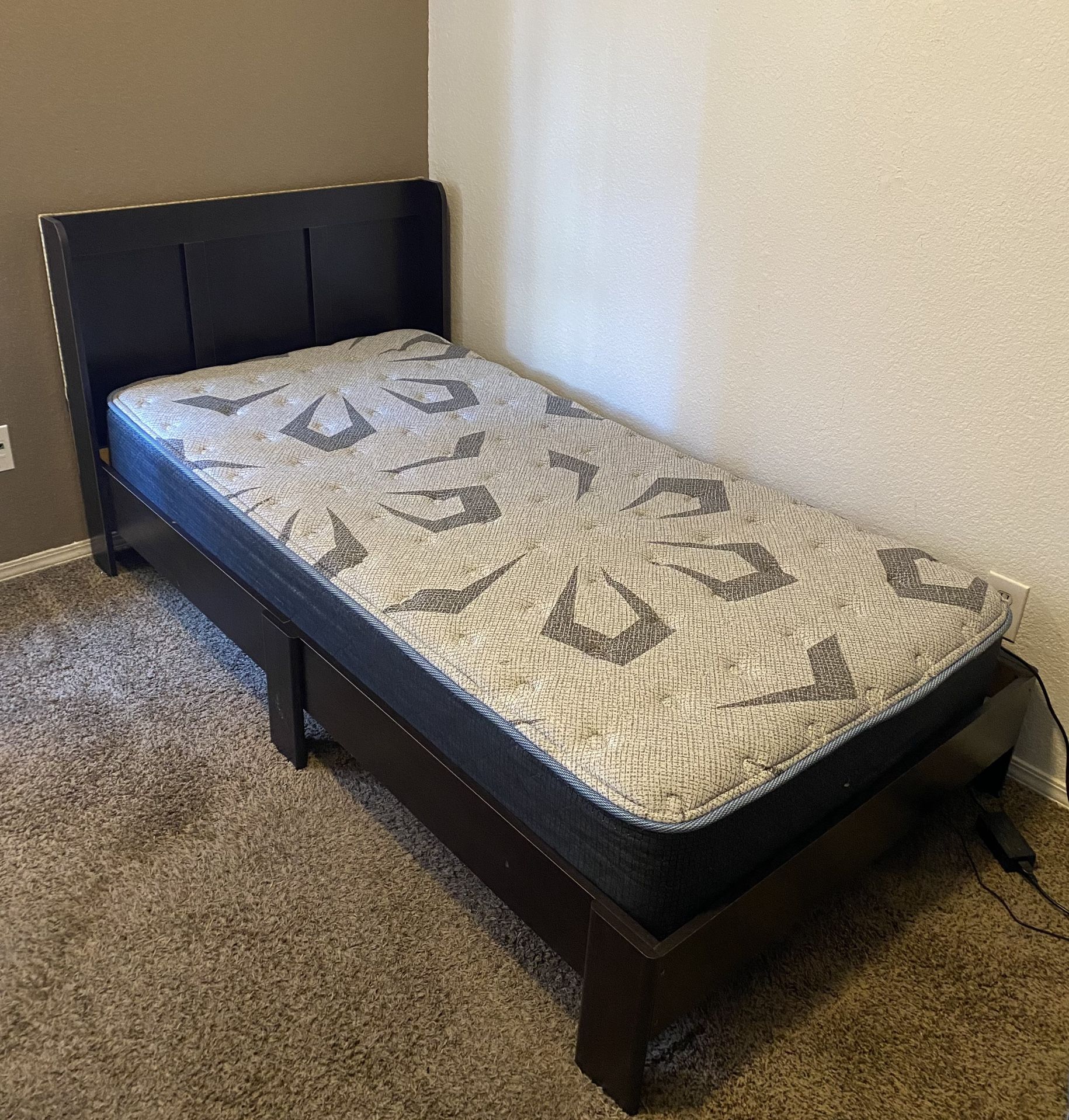 Twin size Bed, Matress, Night Stand and Chest