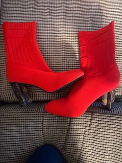 Louis Vuitton Red Knit Sock Ankle Boots