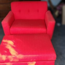 Red Chair And Ottoman. 