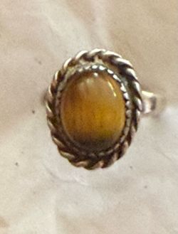Vintage 925 Sterling Silver Baltic Amber Oval Rope Border Statement Ring Sz 3.5