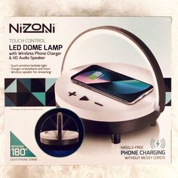 Nizoni Touch Control LED Dome Lamp HD Audio Speaker Wireless Phone Charger NEW