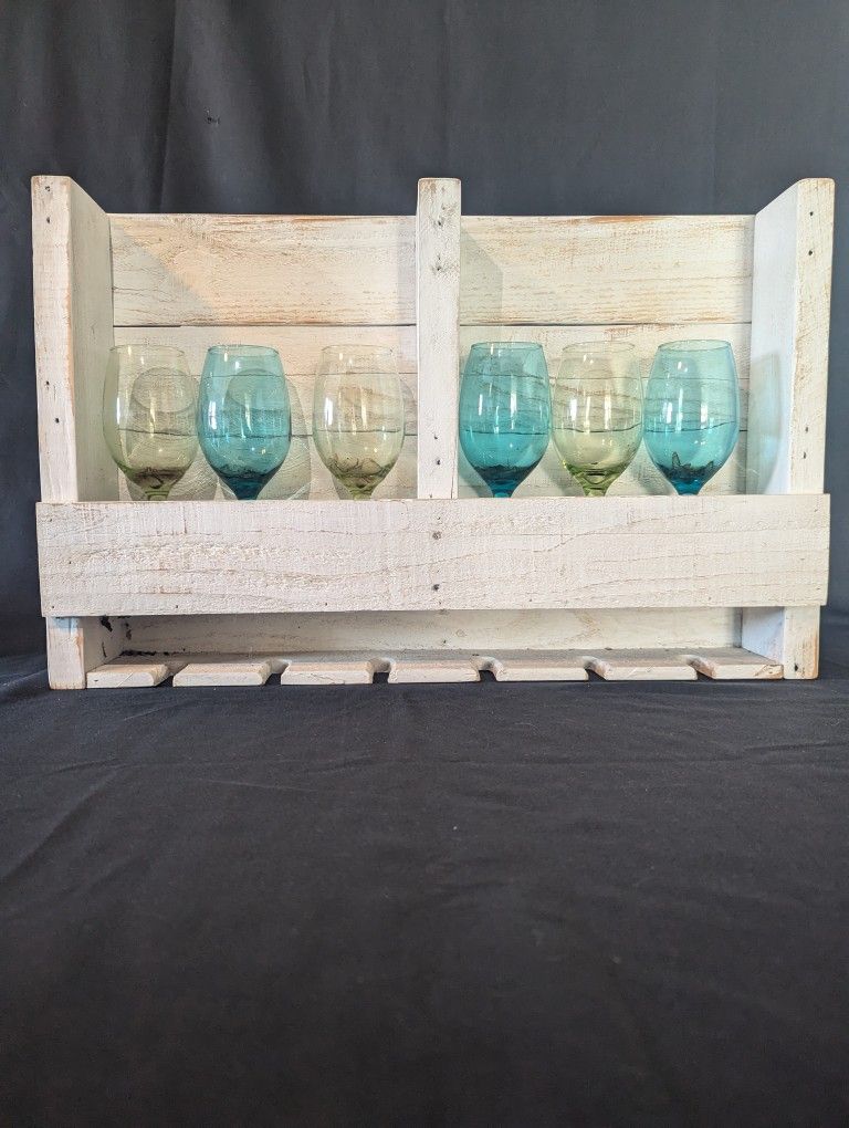 Reclaimed Wooden Wine Rack W/Glasses