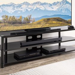 CorLiving - TV Bench with Open Shelves for TVs up to 85" - Black Gloss # 655