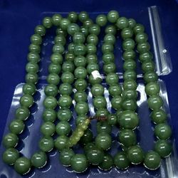 Burmese icy Type A Jadeite Jade Green 108 Beads Necklace.