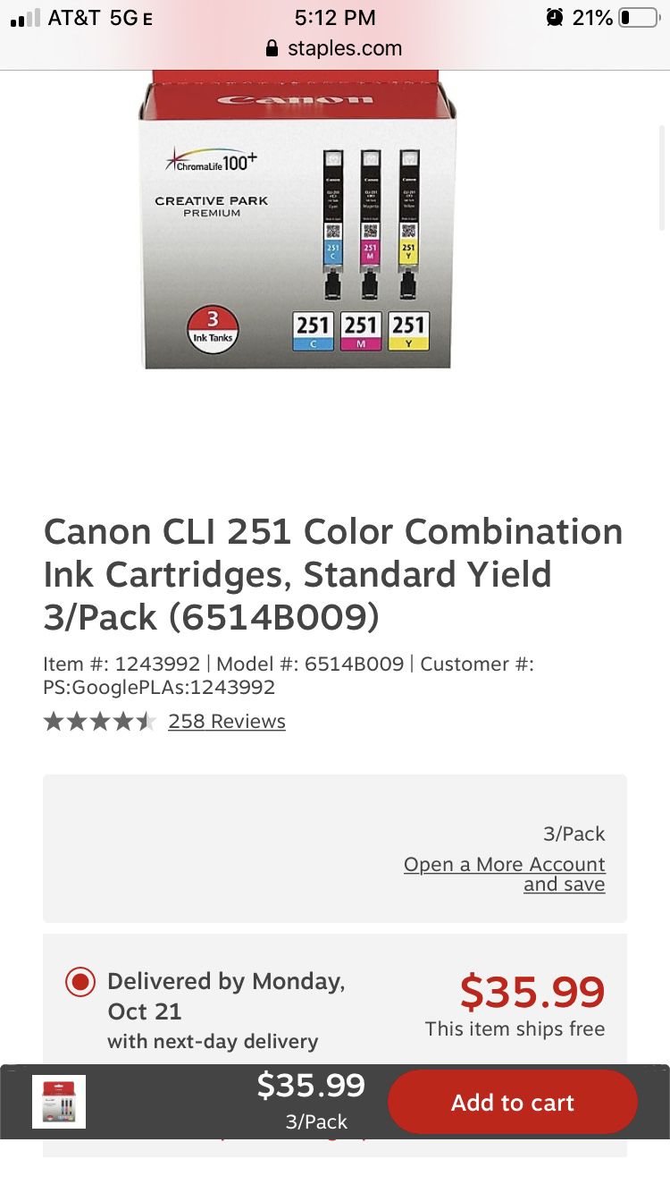 Canon 251 color ink combo