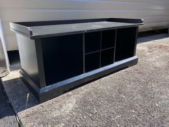 Wooden bench with storage and cubbies