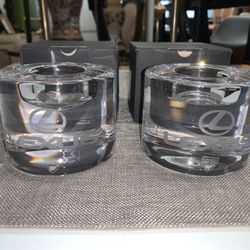 BRAND NEW Orrefors Sweden crystal glass candle holder made for LEXUS Set of 2