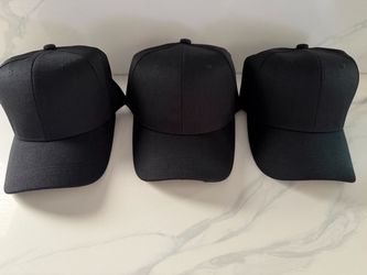 Set of 3 solid black baseball hats, unisex caps