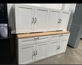 Assembled New 63" Kitchen Cabinet Set with Wall Mounted Cupboard and Buffet Sideboard Pantry Storage