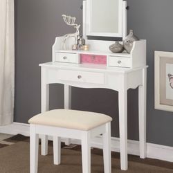 White Vanity Table With Stool