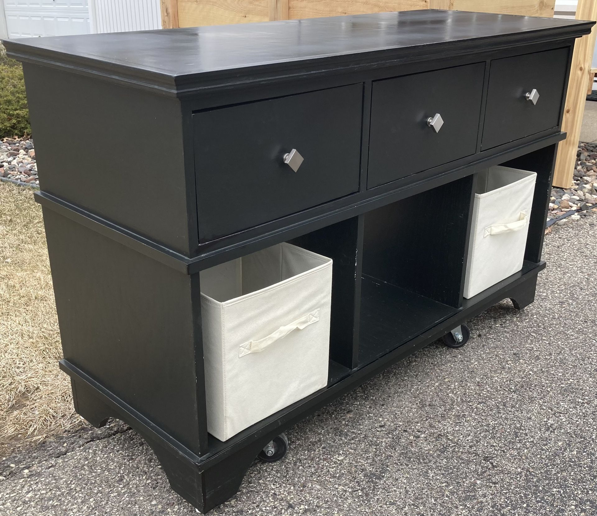All Wood 3 Drawer 3 Cubby Storage TV Entertainment Base