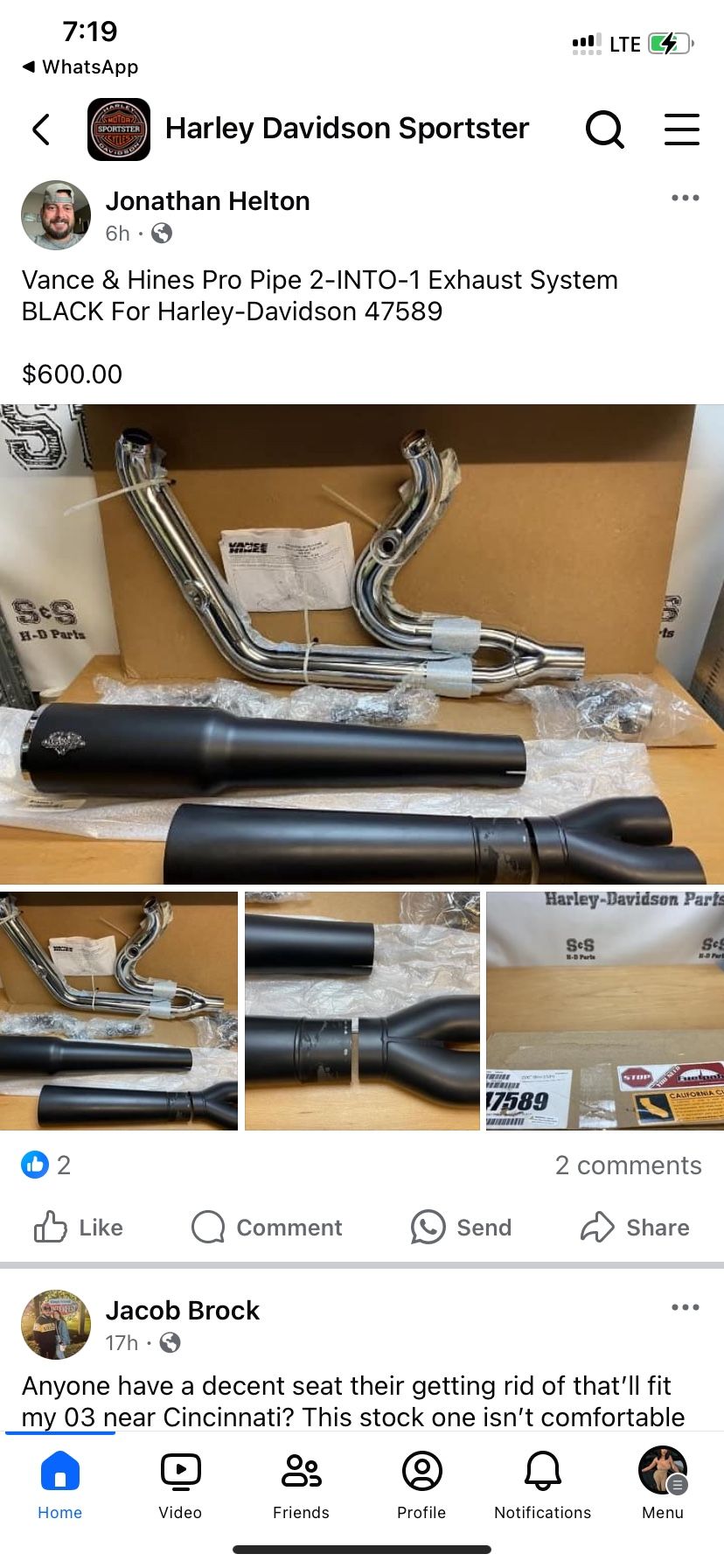Vance & Hines Pro Pipe 2-INTO-1 Exhaust System BLACK For Harley-Davidson 47589