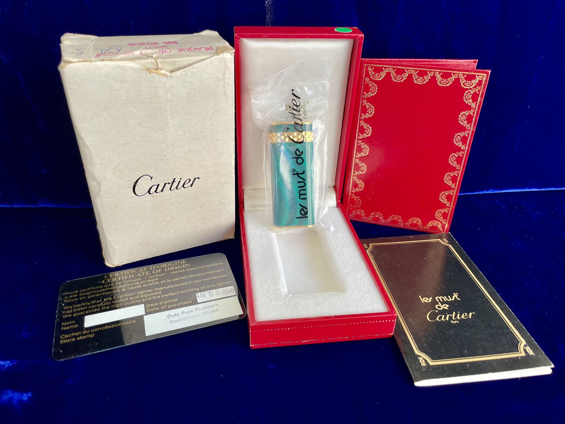 Rare Vintage Malachite Cartier Lighter New Sealed Old Stock Full Set