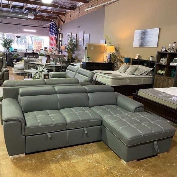 Sectional Pull Out Bed With Storage And Adjustable Headrests