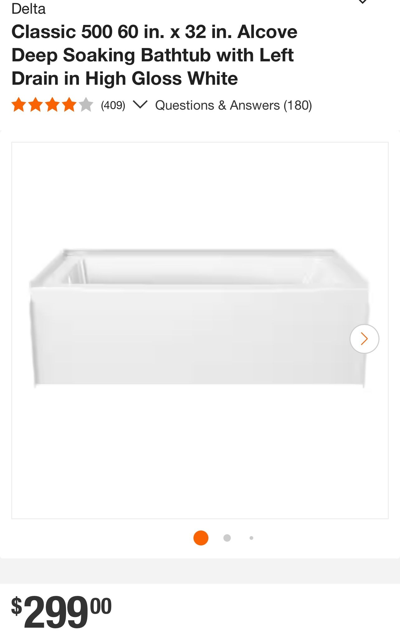 Delta Left Drain Tub