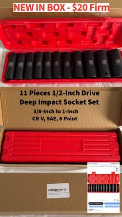 11 Pieces 1/2-Inch Drive Deep Impact Socket Set, 3/8-Inch to 1-Inch