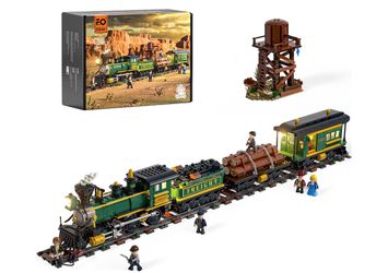 Funwhole Wild West Freight Train Lighting Building-Bricks Set - Classic 4-4-0 Locomotive Model 1524 Pcs Ideas Kit for Adult and Teens