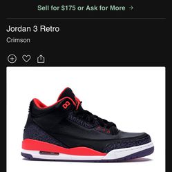 Used Jordan 3 Crimson Size 9.5