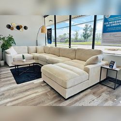 5PC Modular sectional sofa Beige corduroy fabric
