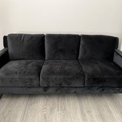 Black Velvet Sofa Couch - Avenue Greene Braylee Modern 3-seat