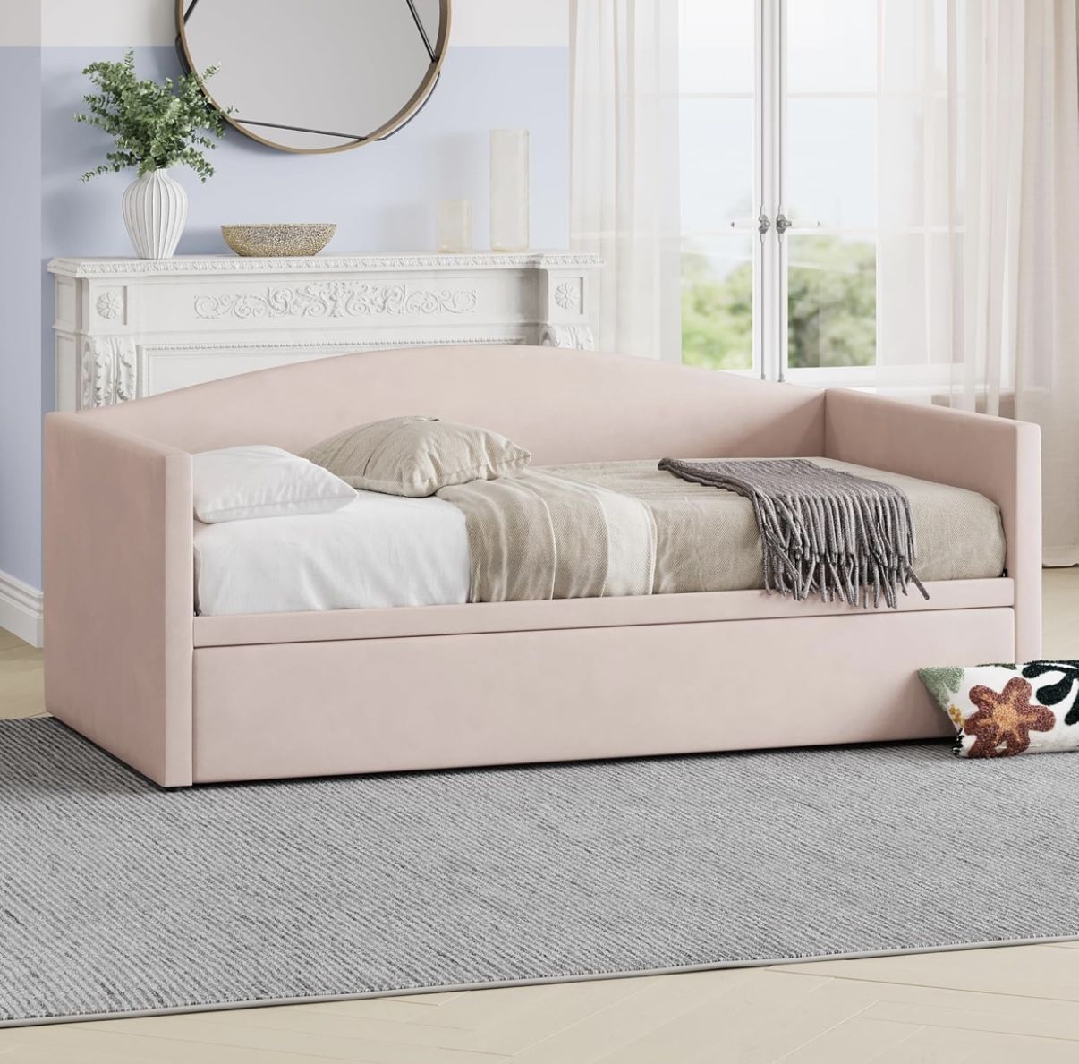 Velvet Daybed with Extended Pop Up Trundle