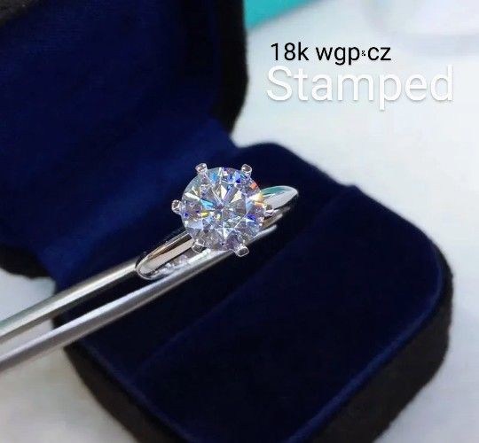 Beautiful White Gold Stamped Plated CZ Ring