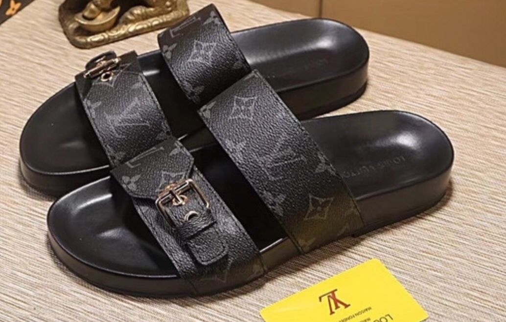 LOUIS VUITTON Black LV Mirabeau Mule Sandals Size 10.5 Men