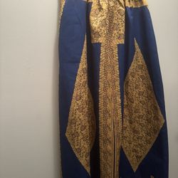 Beautiful Blue And Gold Print Maxi Skirt