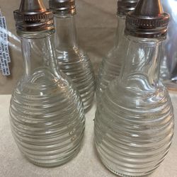 4 Vintage Oil&Vinegar Glass Bottles 