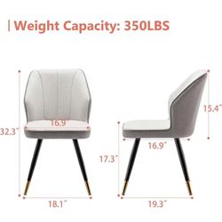 Upholstered Dining Chairs Set of 2, Mid Century Modern Accent Chair, Faux Suede Armless Leisure Side Chair with Golden Metal Legs for Dining Living Ro