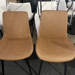 Set of 2, Modern Kitchen Dining Room Chairs, Upholstered Dining Accent Side Chairs in Faux Leather Cushion Seat and Sturdy Metal Legs