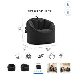 Big Joe Milano Bean Bag Chair, Black Smartmax, Durable Polyester Nylon Blend