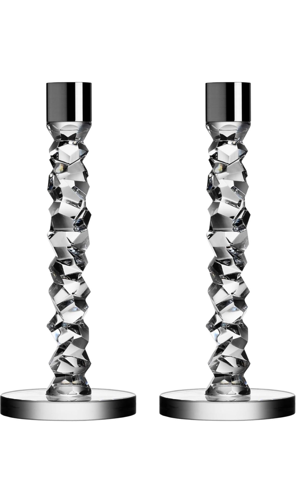 New Orrefors Carat 7.25 Inch Candlestick Pair, Small