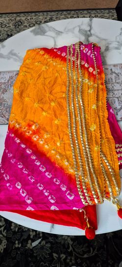 Women's Jaipuri Rajasthani Art Silk Polka Dots Printed Bandhani Bandhej Dupatta