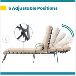 1-Piece Metal Outdoor Chaise Lounge with Tan Cushions