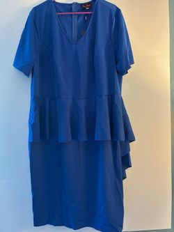 Blue Peplum Midi Dress Short Sleeve