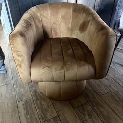 Modern 360 Degree Leather Swivel Cuddle Barrel Accent Sofa Chairs, Round Armchairs with Wide Upholstered, Leather Reading Chair for Living Room, Bedro