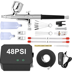 Gocheer Airbrush Kit with Air Compressor, 48 PSI(Black）