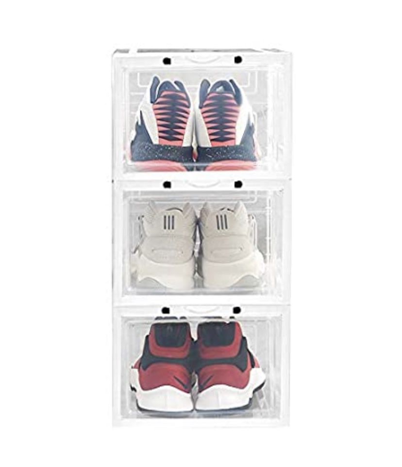3 Pack Clear Stackable Shoes Box Organizer ,Shoes Display Storage Case Container With Magnetic Closure for Men Women Shoes Sneakers Bags