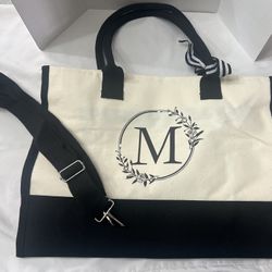 Personalized Initial Jute/Canvas Beach Bag, Monogrammed Gift Tote Bag for Women
