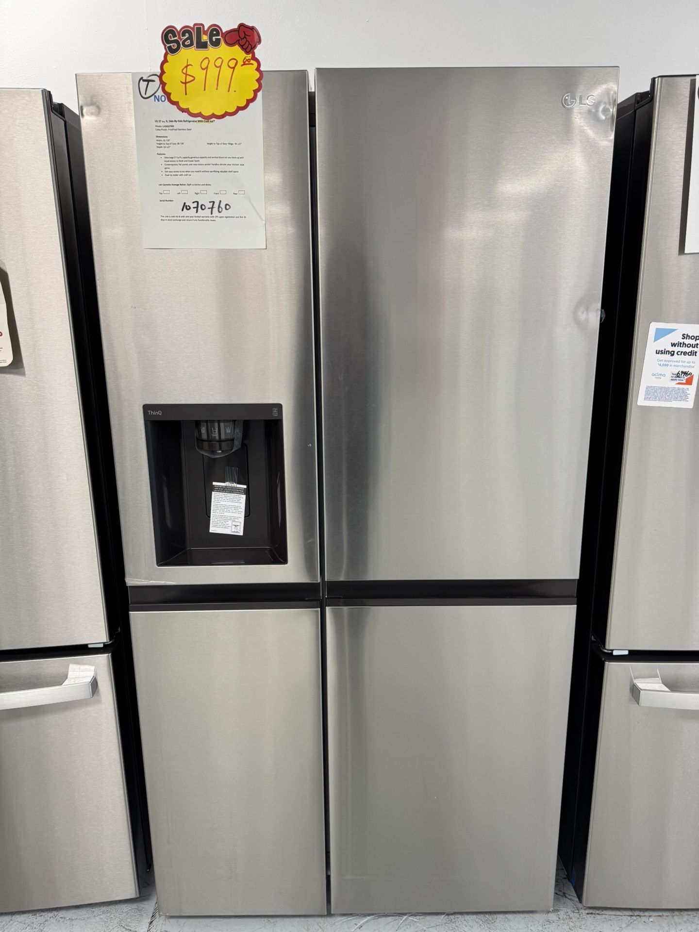 Never Used Side By Side Refrigerator With Dual Ice Maker