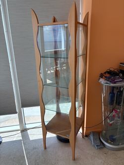 Modern Sculptural Wood & Glass Display Cabinet