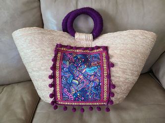 Mexican palm woven beach summer tote bag