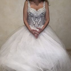 Wedding Dress; White Tulle With Rhinestones And Pearls By Famous Designed SIMIN