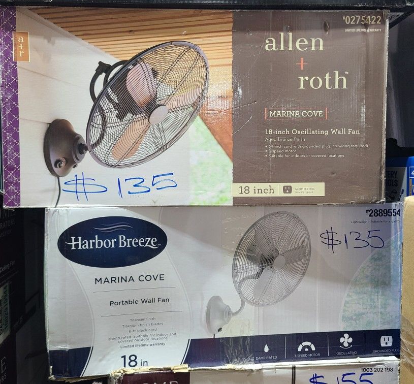 Marina Cove  18in Portable Wall Fan Outdoor. 3 Bronze  and 2 White Finish