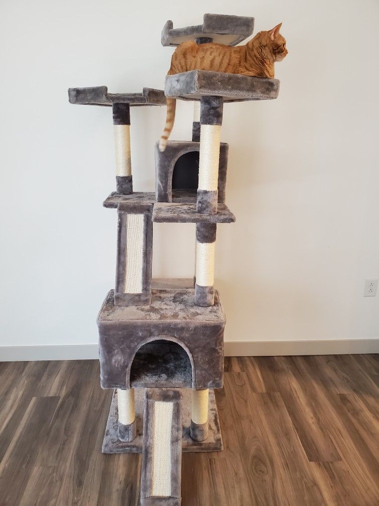 Frisco 72-in Faux Fur Cat Tree & Condo, Gray
