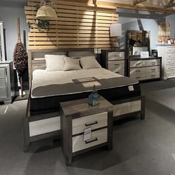 White/grey 4PC King Bedroom Set