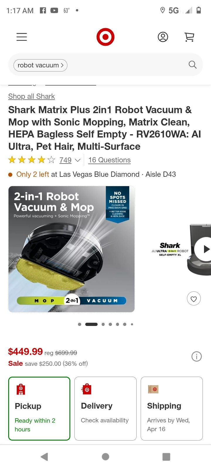 Shark 2- In-One ROBOT Vacuum/Mop